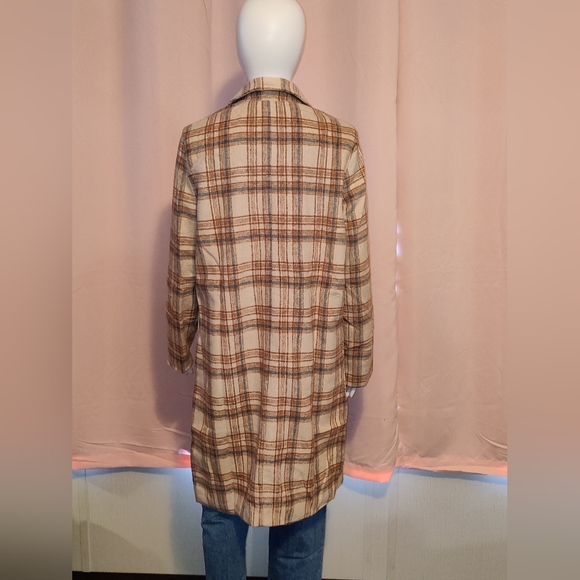 NWT  Plaid Notched Longline Coat - Picture 3 of 5